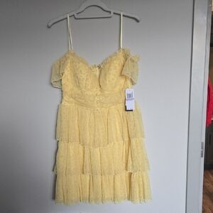 Macy's City Studio Yellow W/ Tiny Velvet Flowers And Ruffles Party Neutral Dress